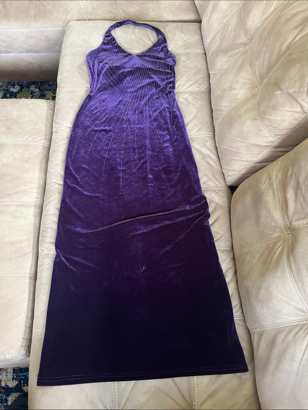 Halter Maxi Dress in Deep Plum with Subtle Rhinestone like Accents